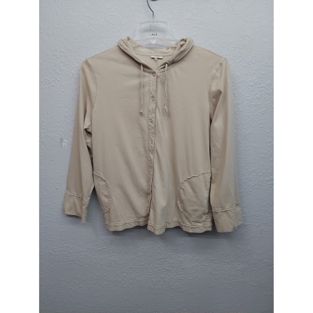 J Jill Hoodie Jacket Shirt Womens XL Beige Button Up Hooded Pockets Lightweight